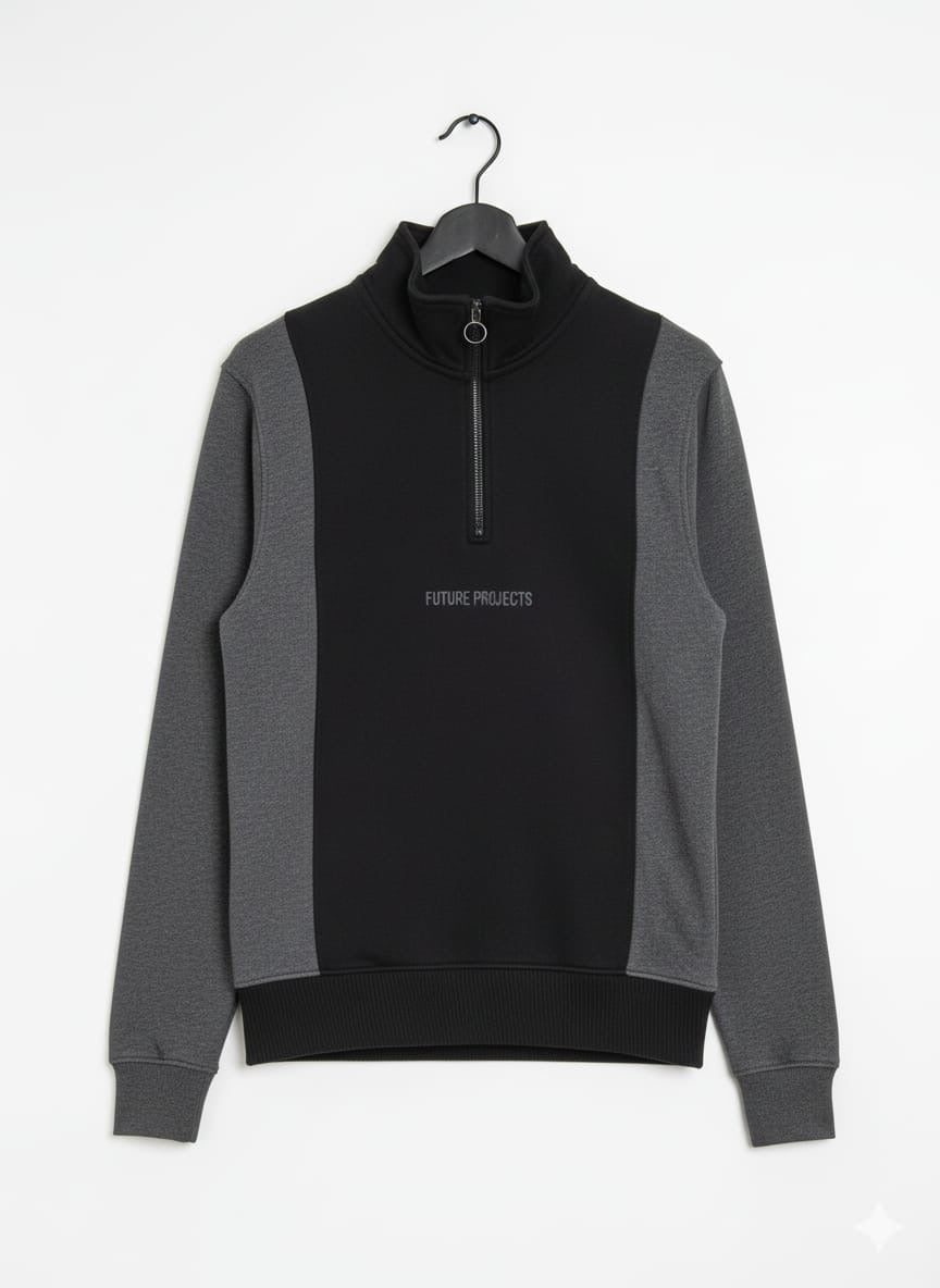 Primark Men's Black/Dark Grey Quilted Knit Pullover Sweatshirt - Quarter-Zip