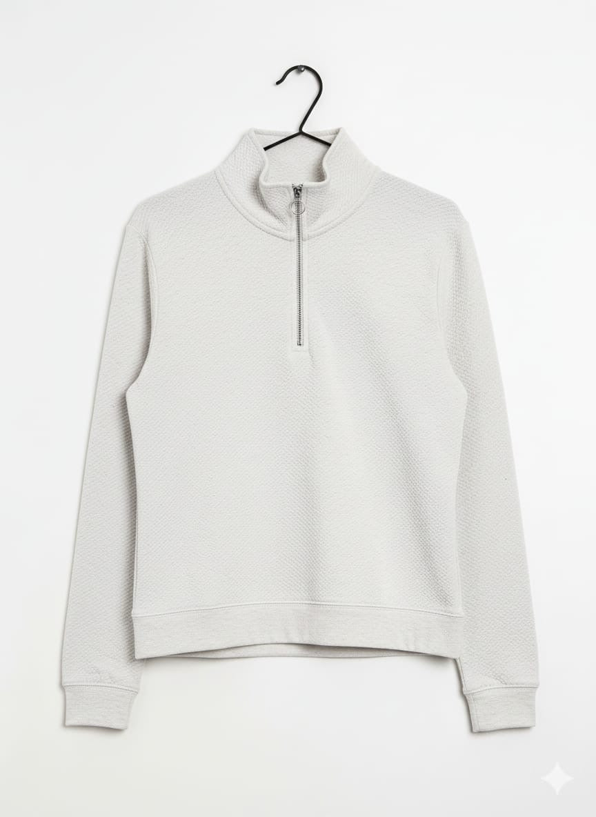 Primark white Quilted Knit Pullover Sweatshirt - Quarter-Zip