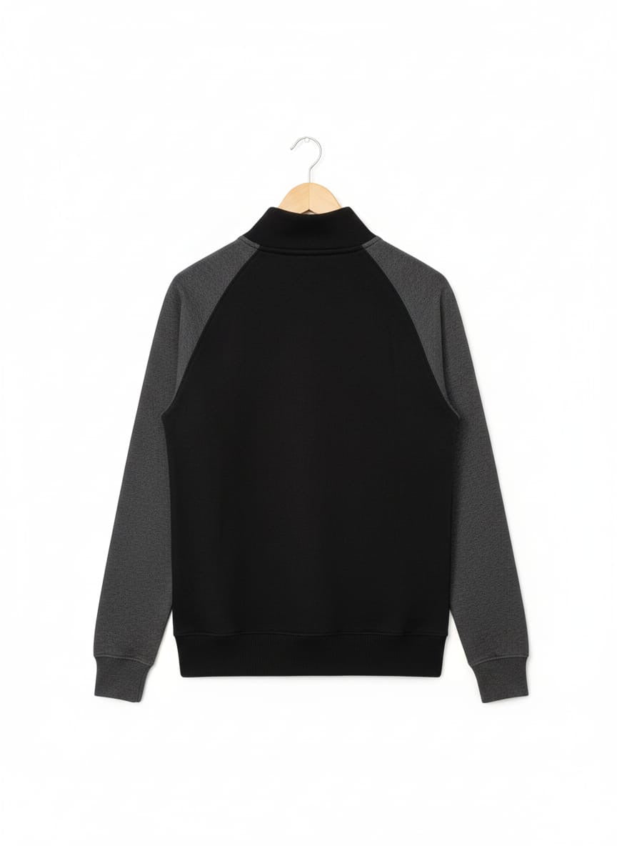 Primark Men's Black/Dark Grey Quilted Knit Pullover Sweatshirt - Quarter-Zip