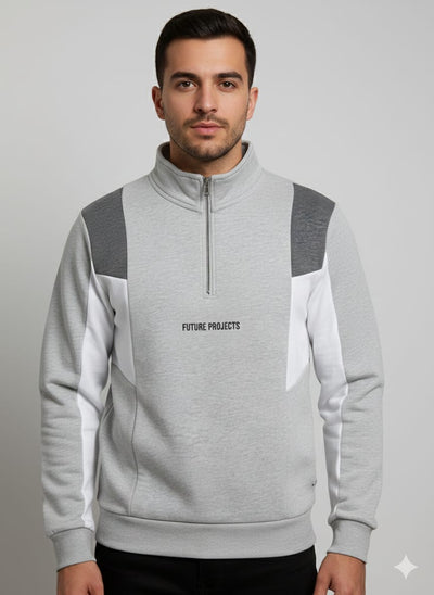 Primark white/grey Quilted Knit Pullover Sweatshirt - Quarter-Zip