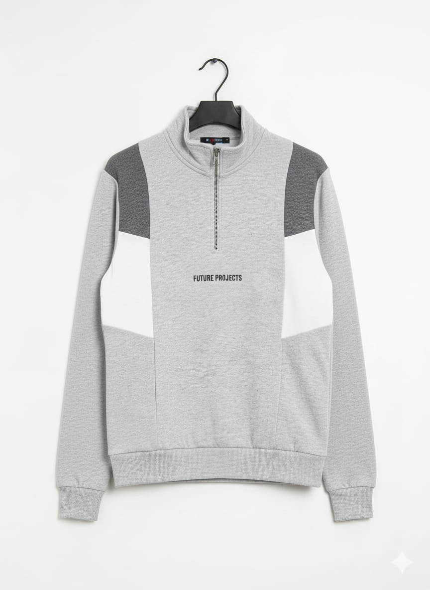Primark white/grey Quilted Knit Pullover Sweatshirt - Quarter-Zip